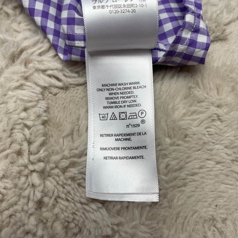 Ralph Lauren Mens XL Gingham Button Down Shirt PurpleWhite Long Sleeve Pony Logo - Picture 4 of 7